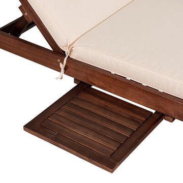 Seabrook Outdoor Acacia Wood Lounger with Cushion, 5-Position Back, Slide Table & Wheels - JONATHAN Y